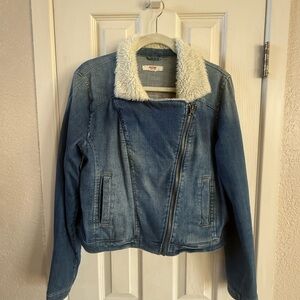 Mossimo Supply Co. Blue Jean Jacket with Sherpa Collar